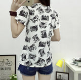 O-neck Cute Cat Print Tshirt